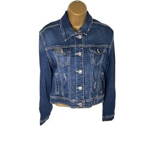 Amethyst Jeans Cropped Denim Jacket Distressed Stretch Medium Juniors